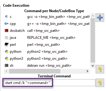 Code execution menu.