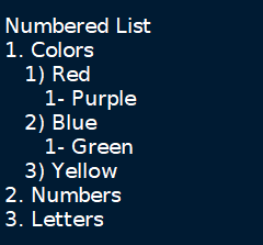 Numbered list example.
